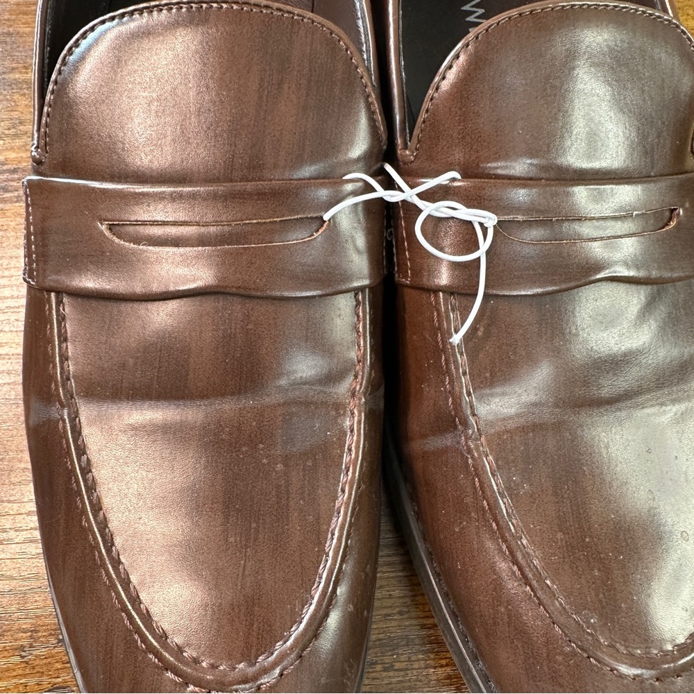 Nine West Men’s Brown Leather Penny Loafers - Slip-On Dress Shoes -Size 11 - Picture 5 of 7